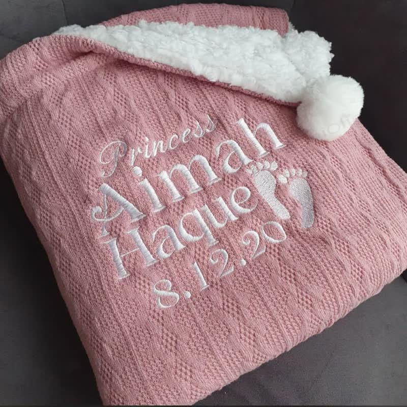 Personalized Baby Name Plush Pompom Blanket - image 1