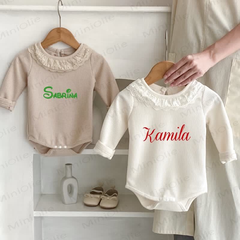 Personalized Baby Name Baby Lace Collar Waffle Bodysuit - image 1