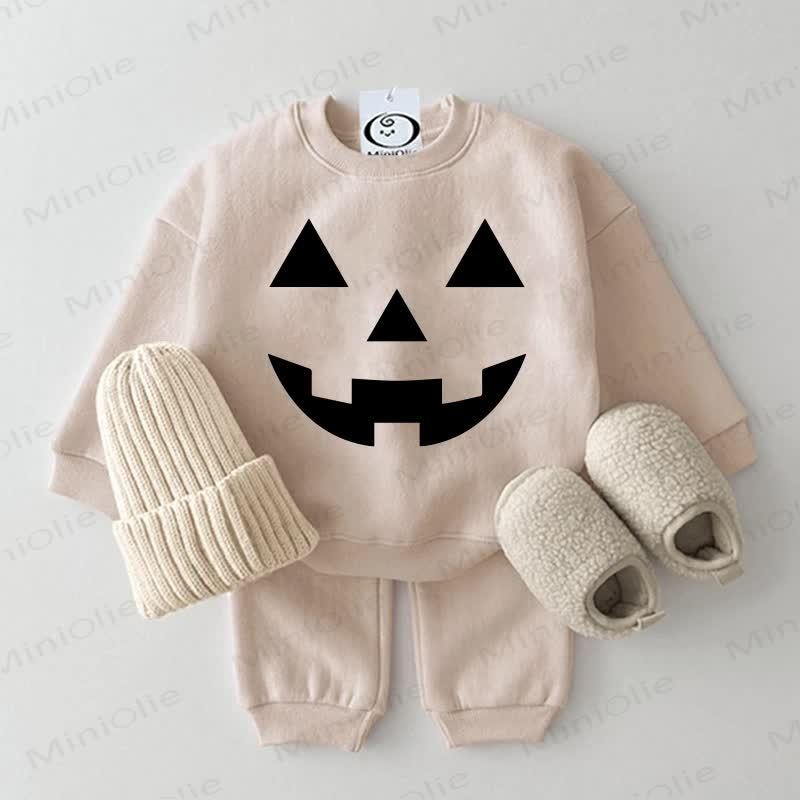 Baby Pumpkin Face Beige Sweatshirt 2-piece Set - Beige - 2-3T - image 1