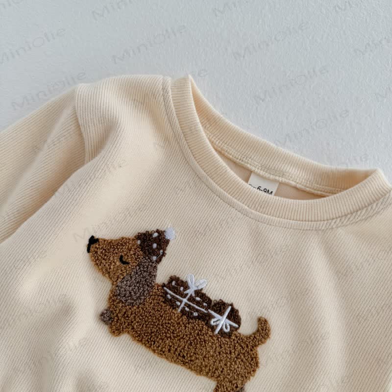 Baby Toddler Daschund Applique Sweatshirt and Striped Leggings Set - image 5