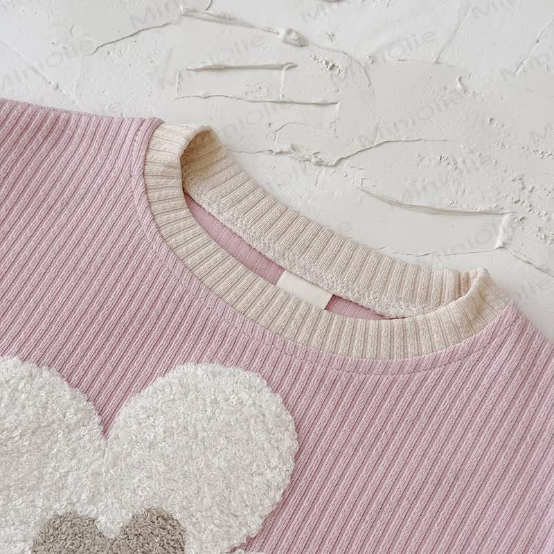 Baby Girl Pink Floral Applique Sweatshirt and Flare Pants Set - image 3