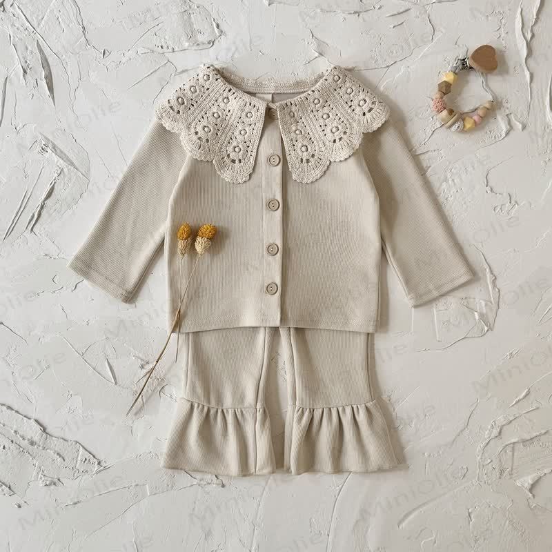 Baby Beige Vintage Lace Collar Top and Pants Set - Beige - 2-3Y - image 2