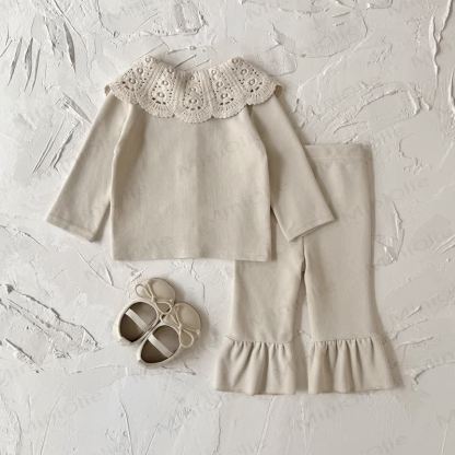 Baby Beige Vintage Lace Collar Top and Pants Set - image 3