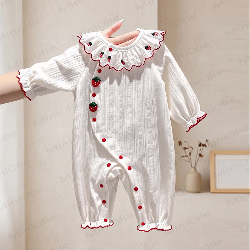Baby Strawberry Collar Cotton Romper - White - 18-24M - image 1