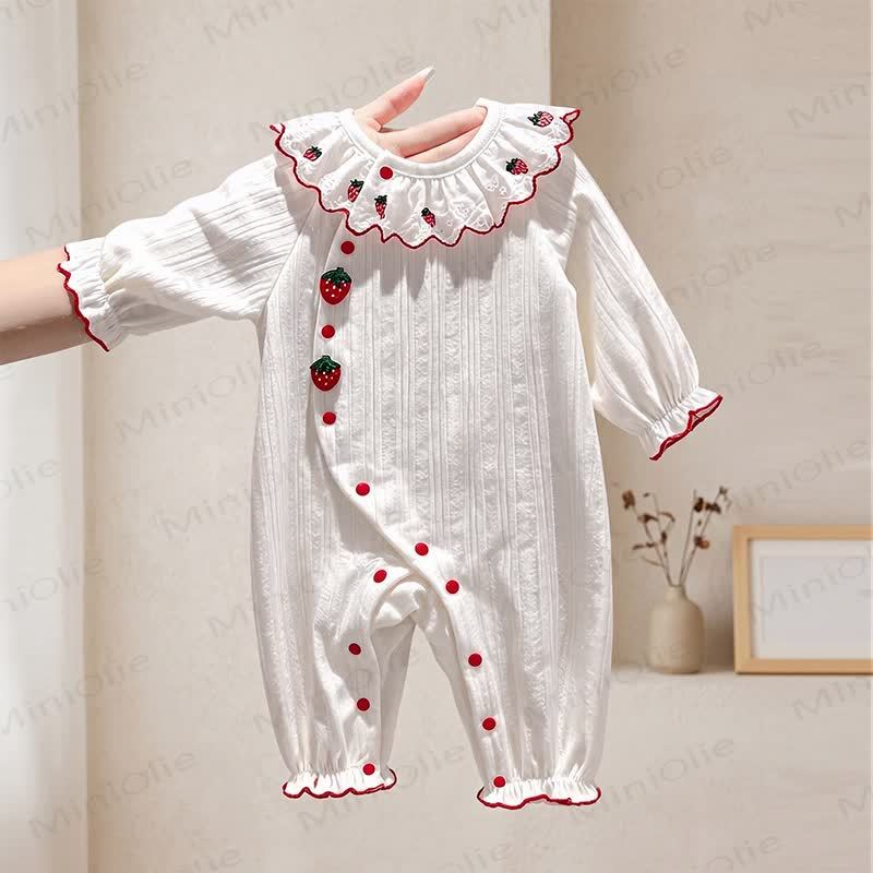 Baby Strawberry Collar Cotton Romper - White - 18-24M - image 1