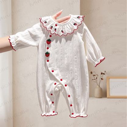 Baby Strawberry Collar Cotton Romper - White - 18-24M - image 1