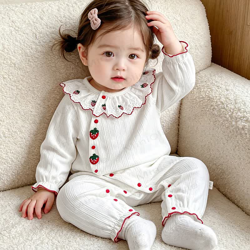 Baby Strawberry Collar Cotton Romper - image 5