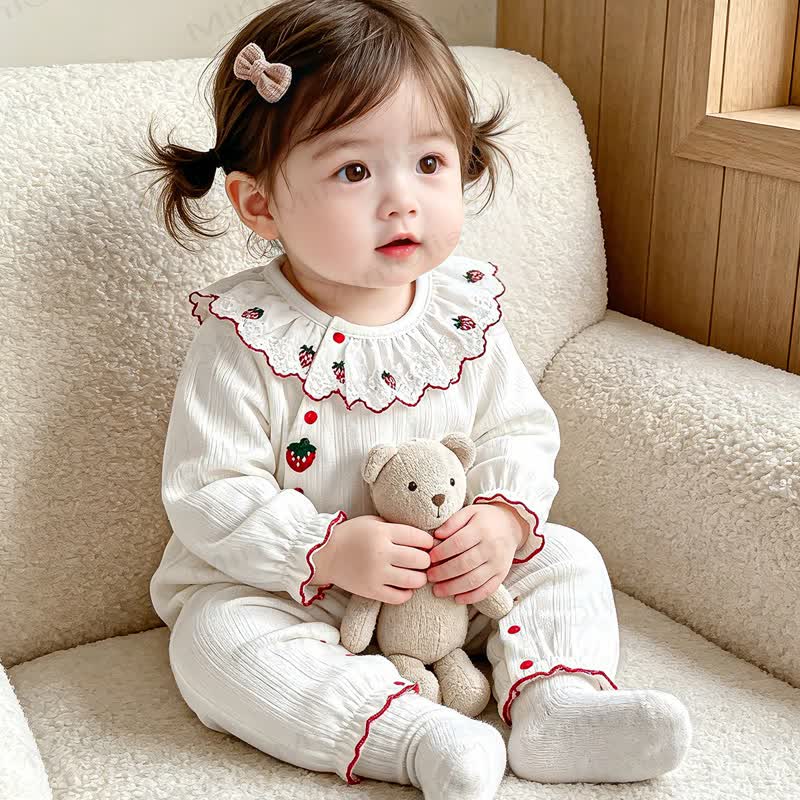 Baby Strawberry Collar Cotton Romper - image 6