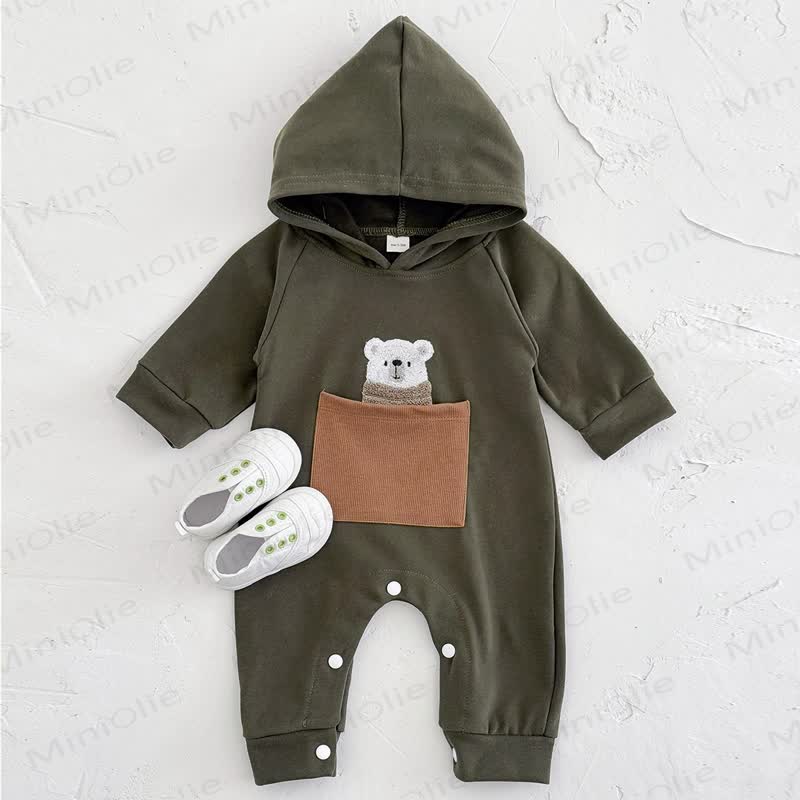 Baby Bear Pocket Hooded Long Sleeve Romper - Green - 18-24M - image 1