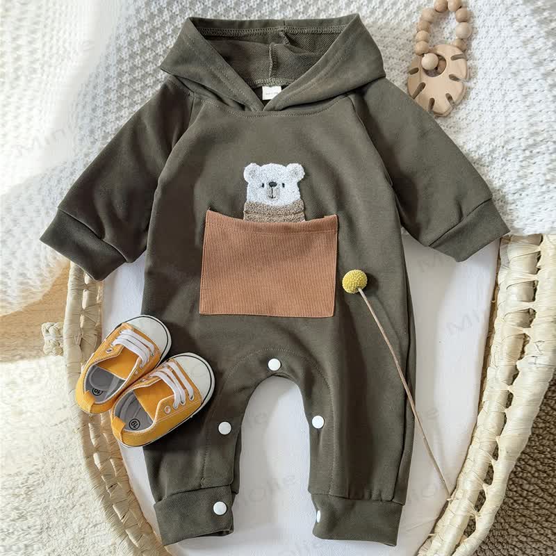 Baby Bear Pocket Hooded Long Sleeve Romper - image 2