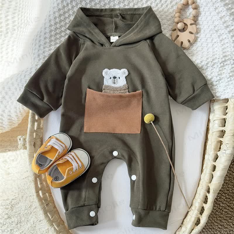 Baby Bear Pocket Hooded Long Sleeve Romper - image 2