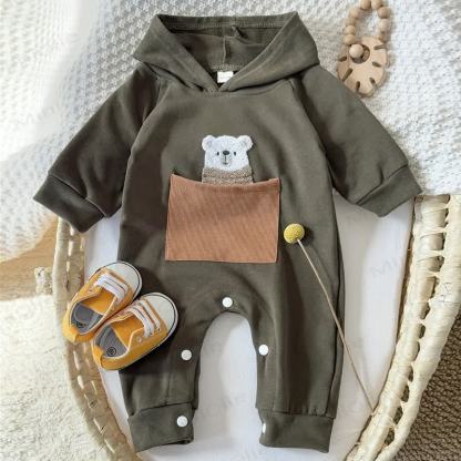Baby Bear Pocket Hooded Long Sleeve Romper - image 2