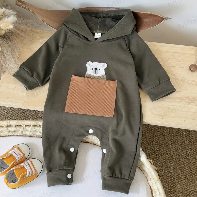 Baby Bear Pocket Hooded Long Sleeve Romper - image 3