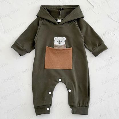 Baby Bear Pocket Hooded Long Sleeve Romper - image 4