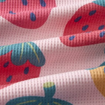 Baby Pink Strawberry Print Waffle Tee and Shorts 2-piece Set - image 8