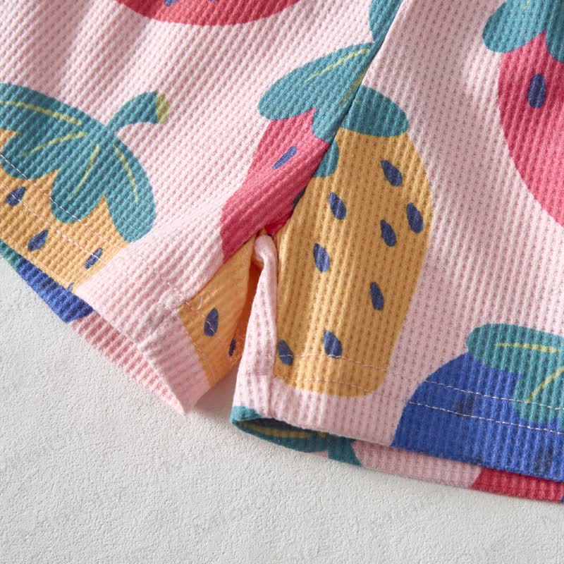 Baby Pink Strawberry Print Waffle Tee and Shorts 2-piece Set - image 7