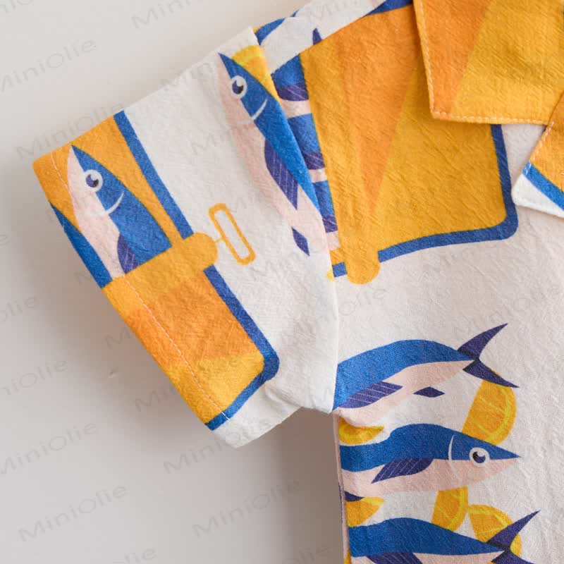 Toddler Boys Canned Sardine Print White Shirt and Shorts 2-piece Set - image 4