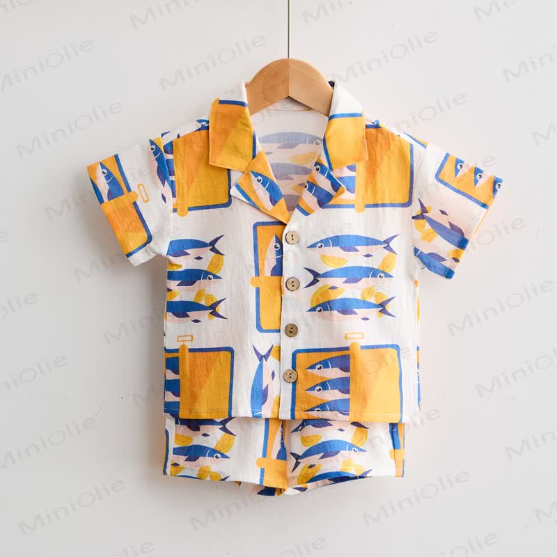 Toddler Boys Canned Sardine Print White Shirt and Shorts 2-piece Set - image 2