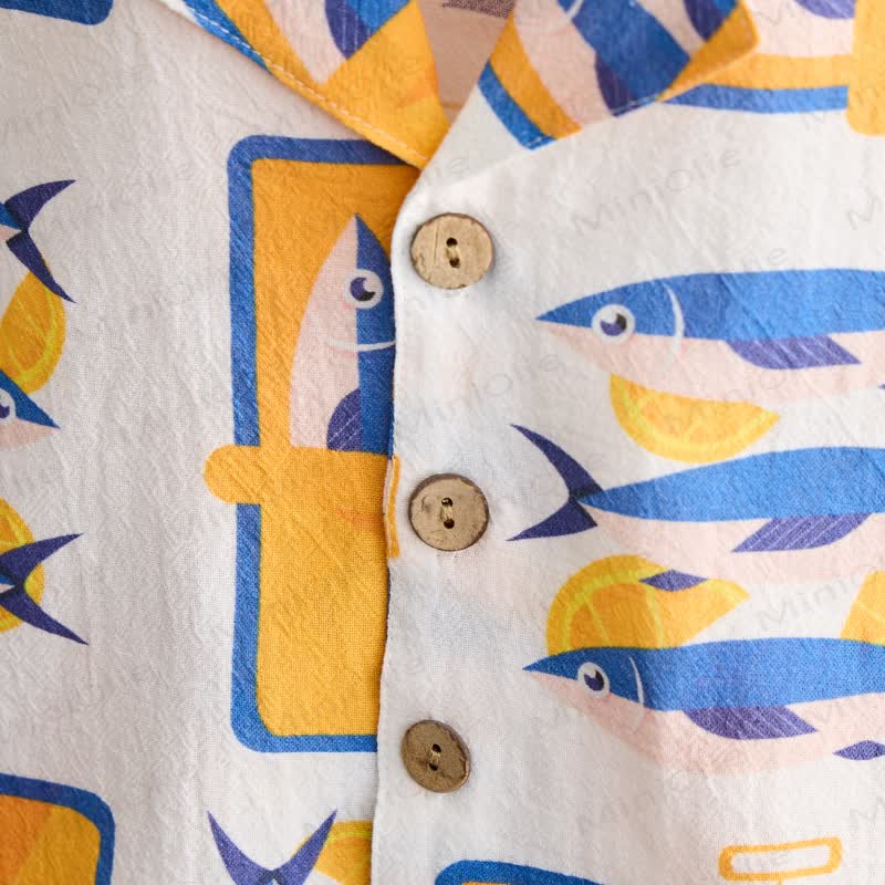 Toddler Boys Canned Sardine Print White Shirt and Shorts 2-piece Set - image 5