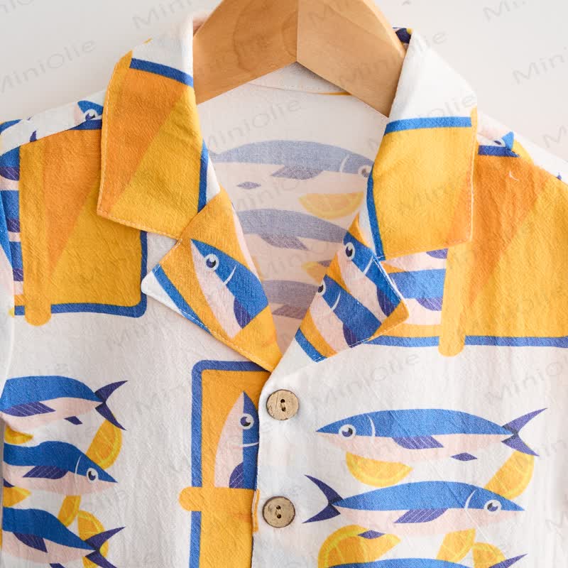 Toddler Boys Canned Sardine Print White Shirt and Shorts 2-piece Set - image 6