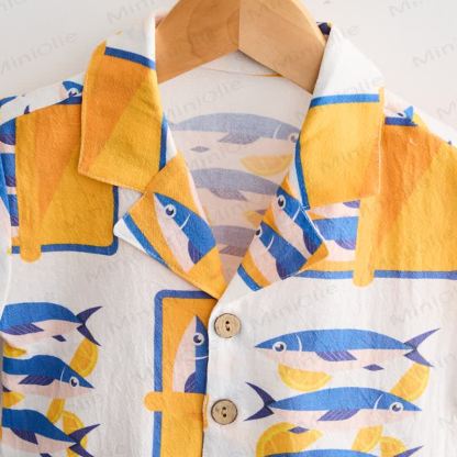 Toddler Boys Canned Sardine Print White Shirt and Shorts 2-piece Set - image 6
