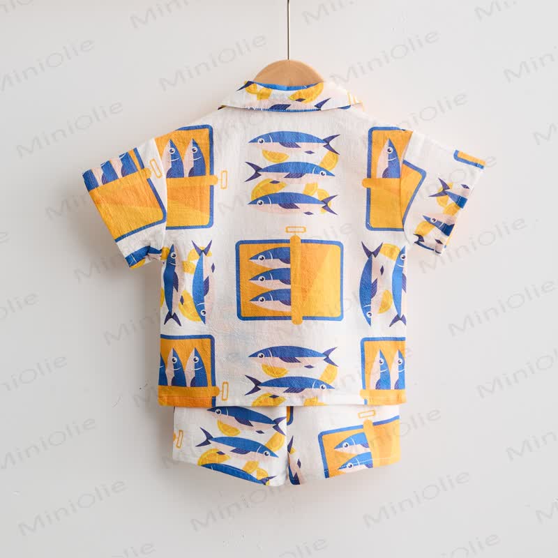 Toddler Boys Canned Sardine Print White Shirt and Shorts 2-piece Set - image 3