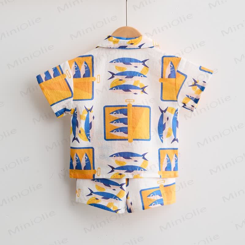Toddler Boys Canned Sardine Print White Shirt and Shorts 2-piece Set - image 3