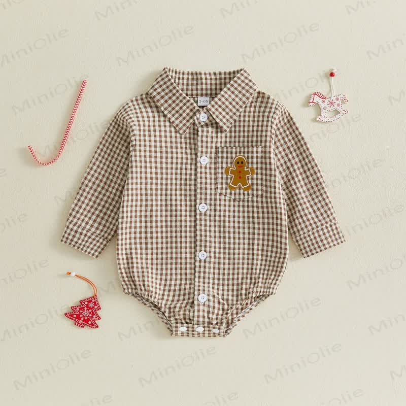 Baby Christmas Plaid Collared Long Sleeve Bodysuit - Khaki - 12-18M - image 2