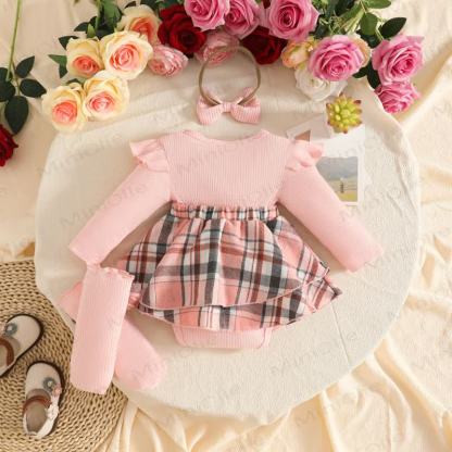 Baby Girl Plaid Skirt Bodysuit Headband Socks - image 3