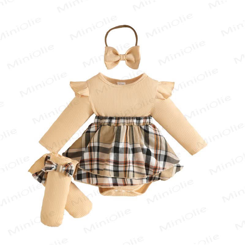 Baby Girl Plaid Skirt Bodysuit Headband Socks - image 15