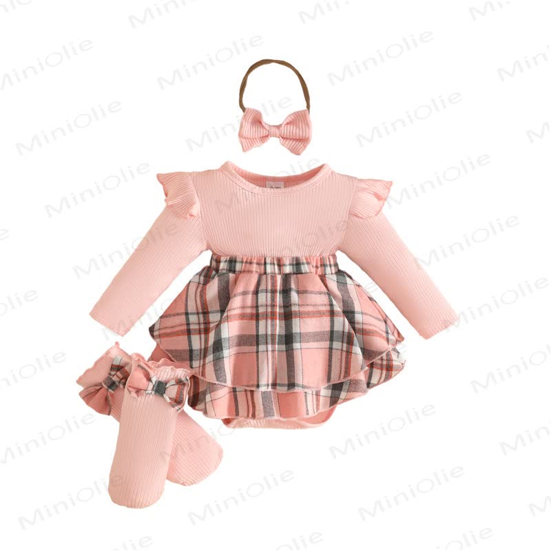 Baby Girl Plaid Skirt Bodysuit Headband Socks - image 8