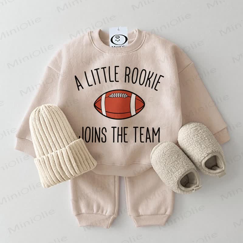 A LITTLE ROOKIE JOINS THE TEAM Baby Football Beige Sweatshirt 2-piece Set - Beige - 2-3T - image 1