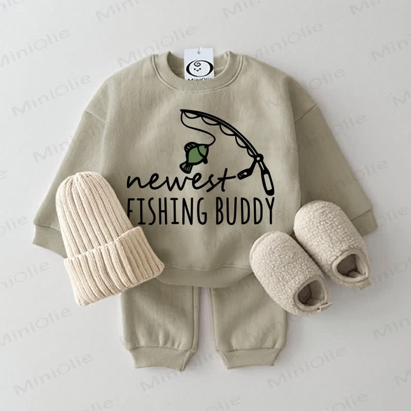 NEWEST FISHING BUDDY Baby Sweatshirt 2-piece Set - Grey Green - 2-3T - image 2