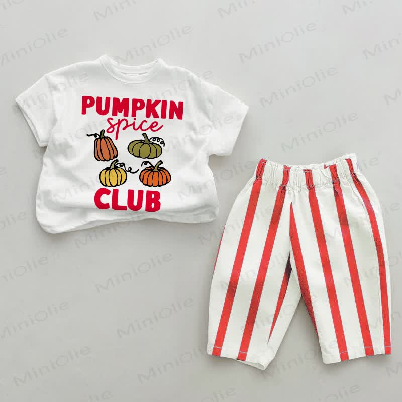 PUMPKIN SPICE CLUB Baby Red Vertical Striped 2-piece Set - White&Red - 4-5T - image 1