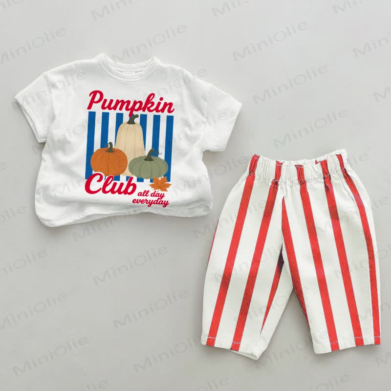 PUMPKIN CLUB ALL DAY EVERYDAY Baby Red Vertical Striped 2-piece Set - White&Red - 4-5T - image 1