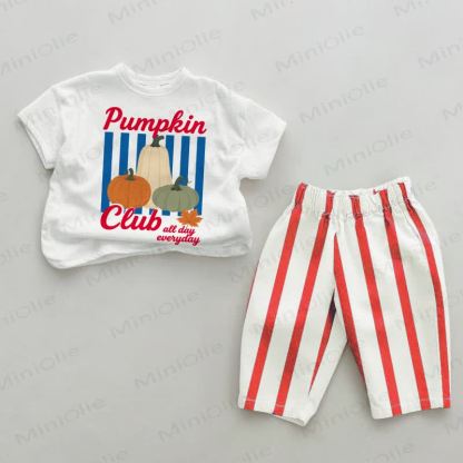 PUMPKIN CLUB ALL DAY EVERYDAY Baby Red Vertical Striped 2-piece Set - White&Red - 4-5T - image 1