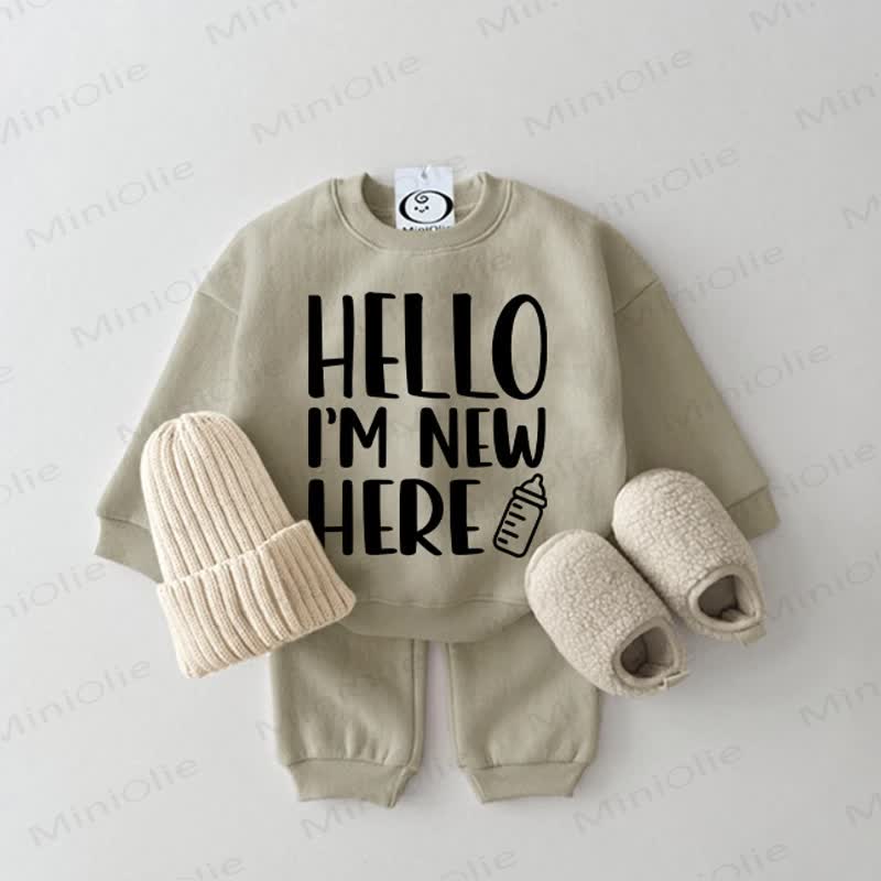 HELLO I'M NEW HERE Baby Sweatshirt 2-piece Grey Green Set - Grey Green - 2-3T - image 1