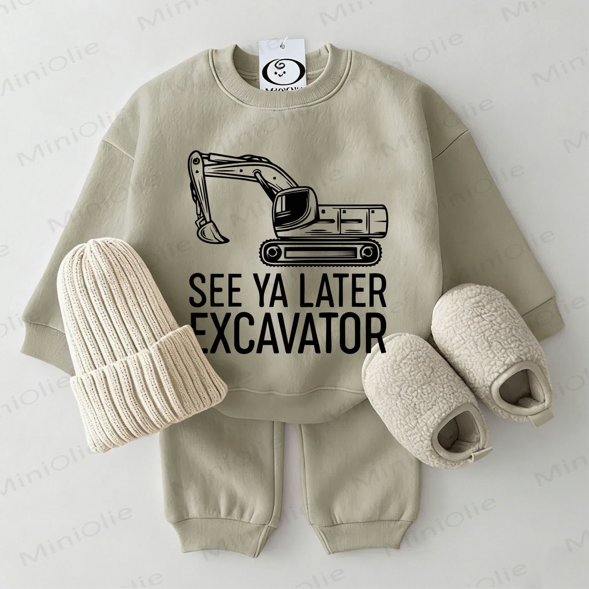 SEE YA LATER EXCAVATOR Baby Sweatshirt 2-piece Grey Green Set - Grey Green - 2-3T - image 1