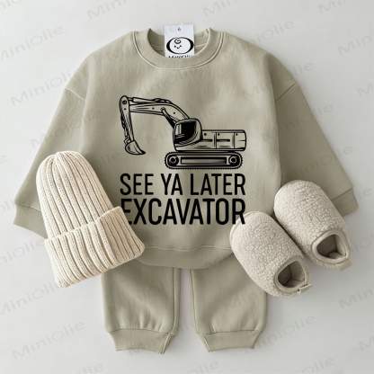 SEE YA LATER EXCAVATOR Baby Sweatshirt 2-piece Grey Green Set - Grey Green - 2-3T - image 1