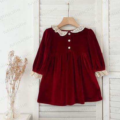 Baby Toddler Velvet Lace Collar Sister Outfits Dress & Bodysuit - Red Dress - 6-7T - image 5