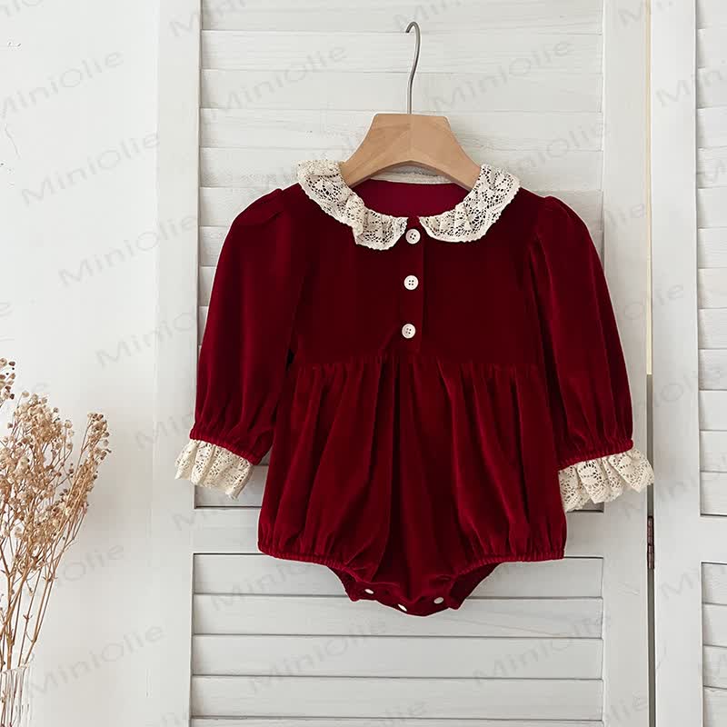 Baby Toddler Velvet Lace Collar Sister Outfits Dress & Bodysuit - Red Bodysuit - 18-24M - image 8