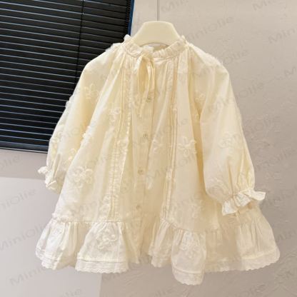 Toddler Kid Girl Floral Beige Dress - Beige - 12-13T - image 1