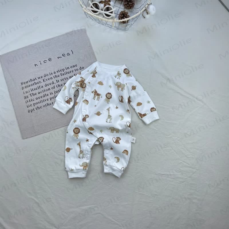 Baby Cotton Long Sleeve Romper - White Monkey - 12-18M - image 3