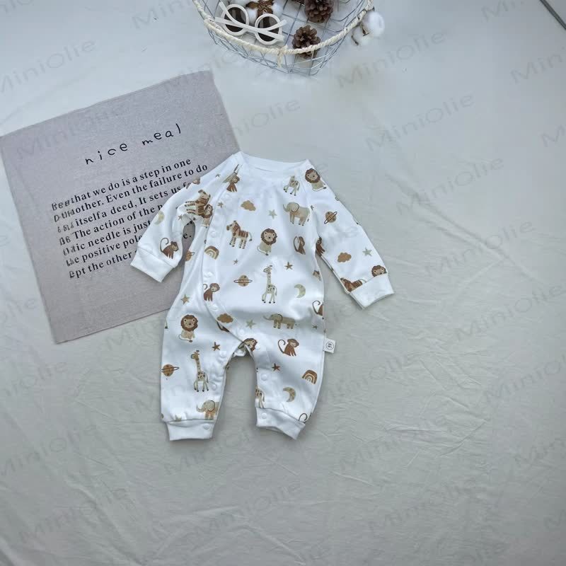 Baby Cotton Long Sleeve Romper - White Monkey - 12-18M - image 3