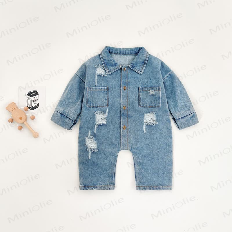 Baby Denim Pocket Romper - Light Blue - 18-24M - image 1