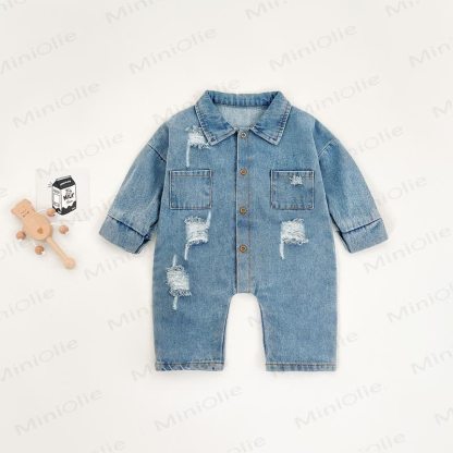 Baby Denim Pocket Romper - Light Blue - 18-24M - image 1