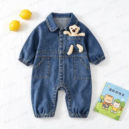 Baby Denim Pocket Romper - Dark Blue - 18-24M - image 7