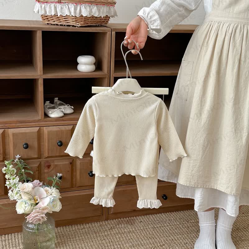 Baby Toddler Ribbed Bow Long Sleeve Top and Pants 2-piece Set - image 2
