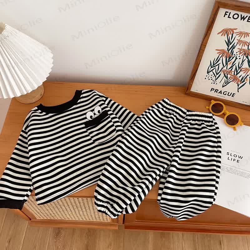 Toddler Black Striped Eye Pocket Lounge Set - image 1