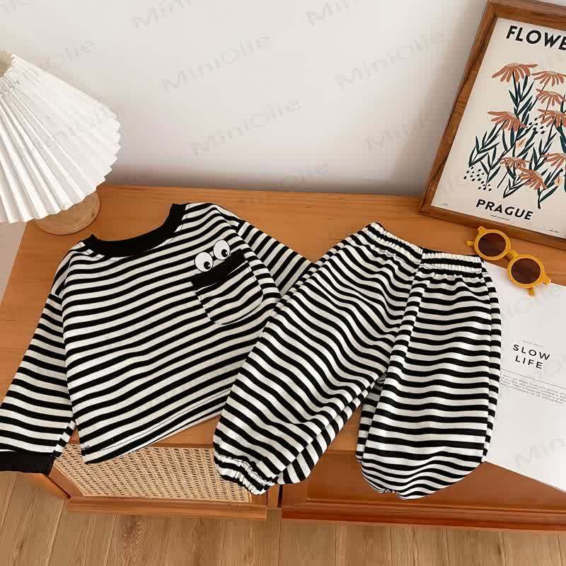 Toddler Black Striped Eye Pocket Lounge Set - image 1